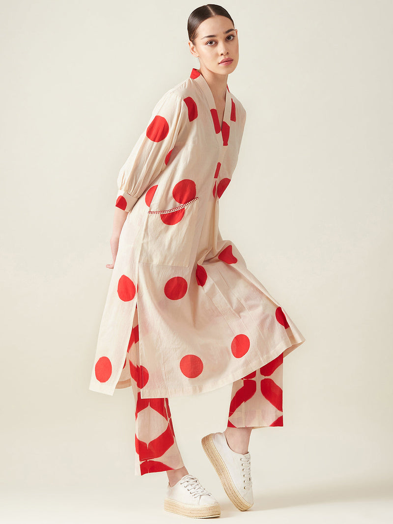 Polka Kurta Set cotton by Aavidi in white color for women Worldwide