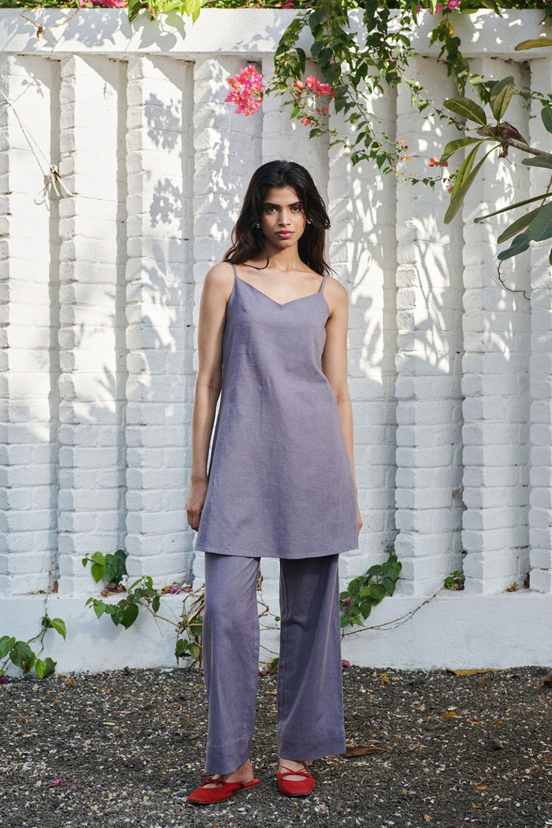 Dusk Co-Linen Slip Kurta linen by Saphed in grey color for women Worldwide