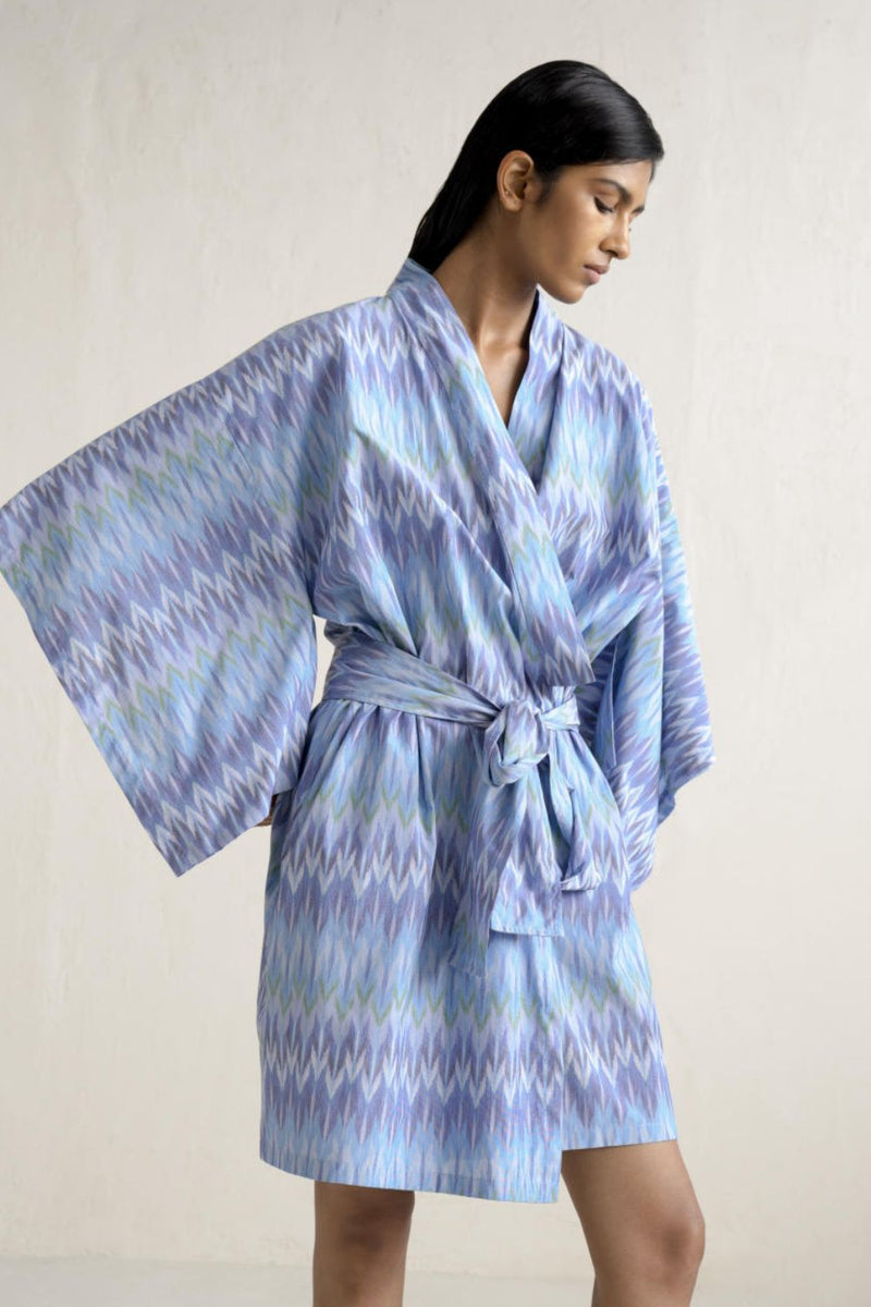 KIMO UNISEX DRESSING ROBE-BLUE 100% cotton by Ituvana for women Worldwide