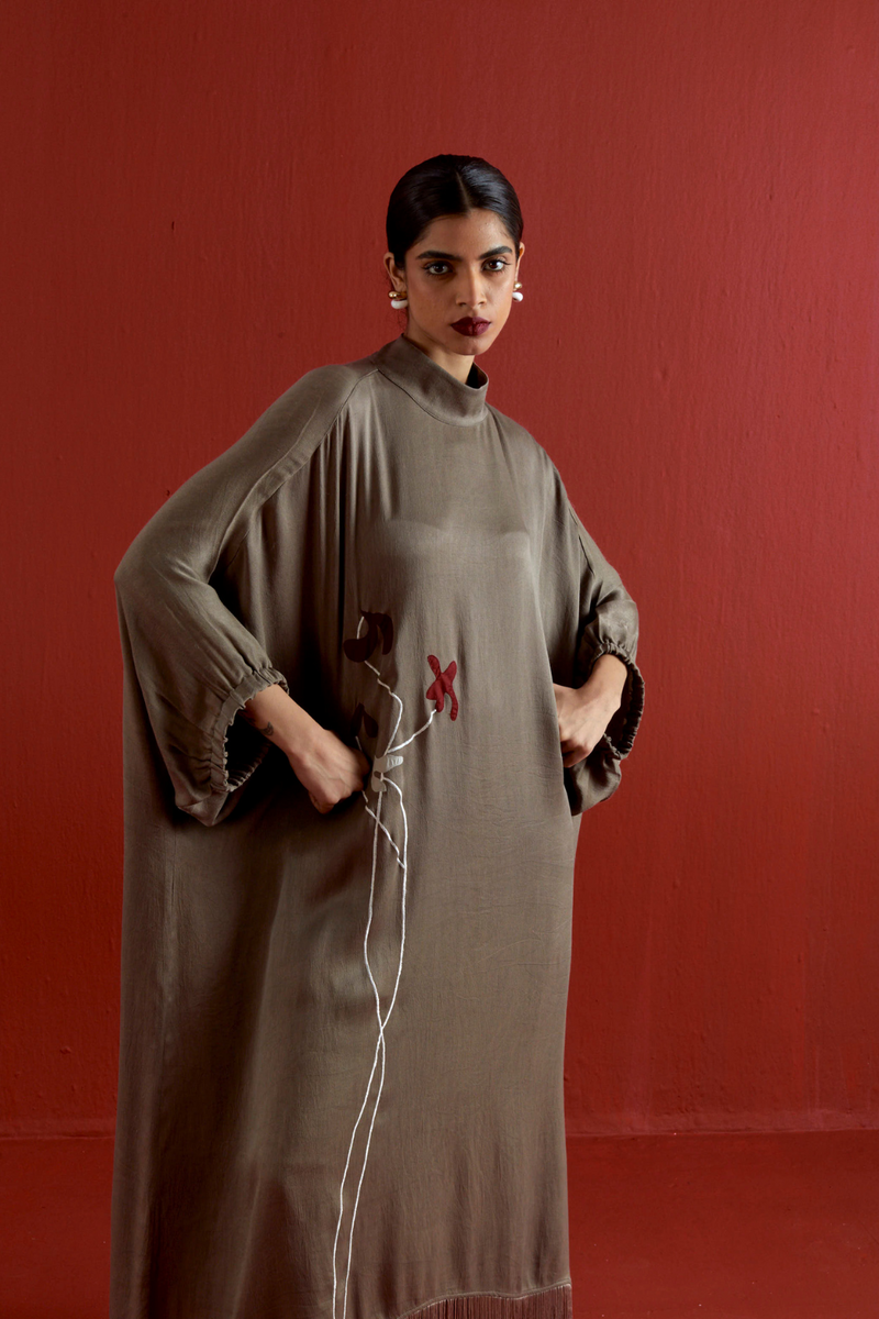 FLORAL FRINGE KAFTAN CO-ORD-CEDAR satin by THREE for women Worldwide