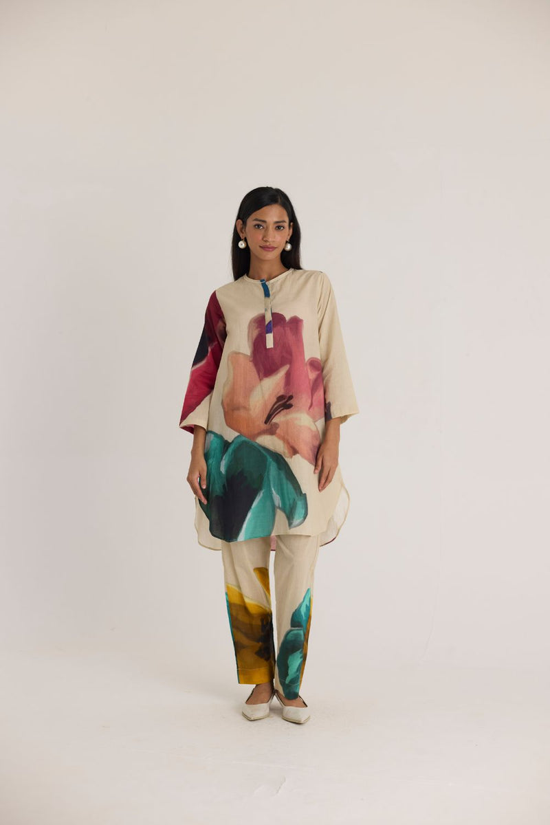 LILA SHORT KURTA SET cotton by Yam in white color for women Worldwide