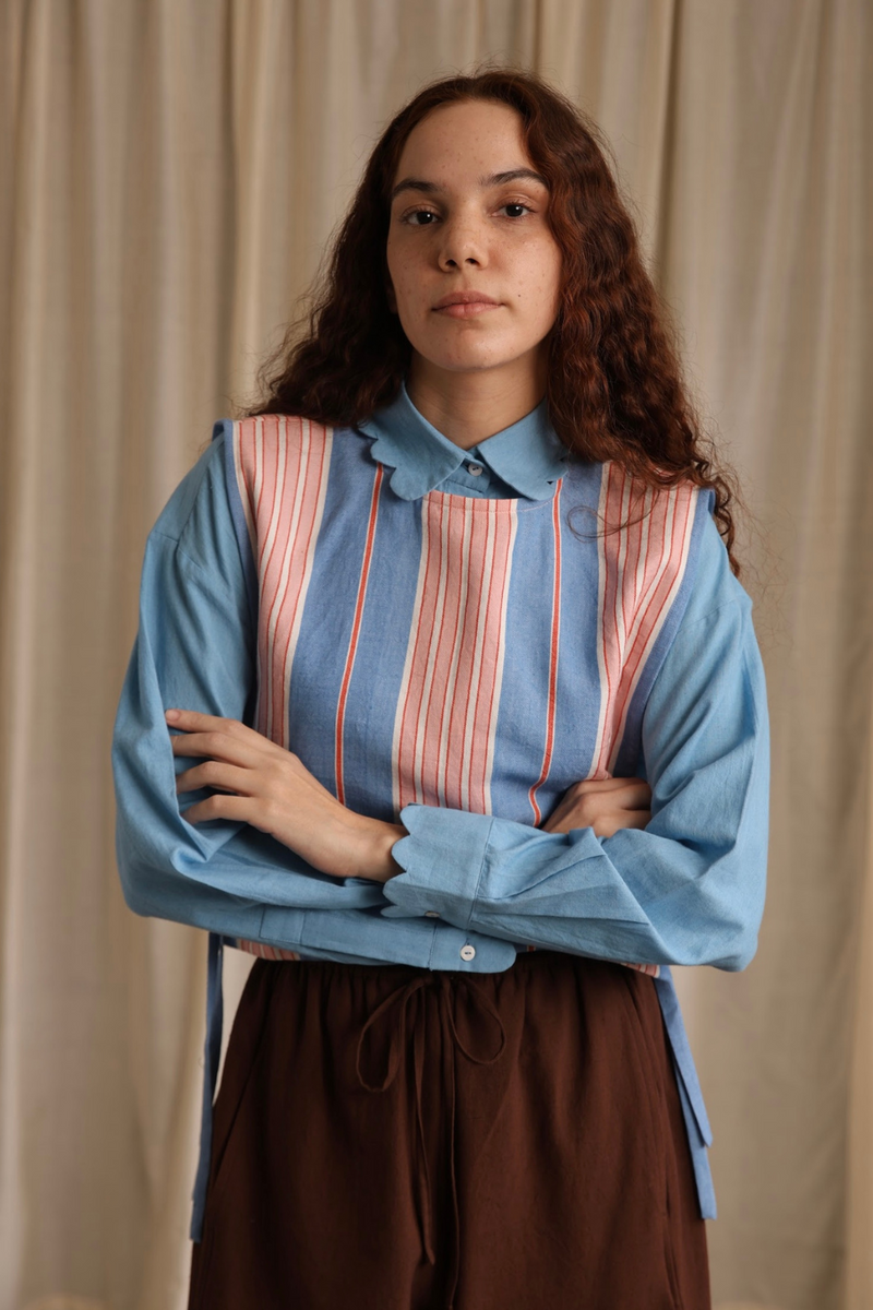 Tori Bib/Overlay- Candy cotton by MASON AND MILL in blue color for women Worldwide
