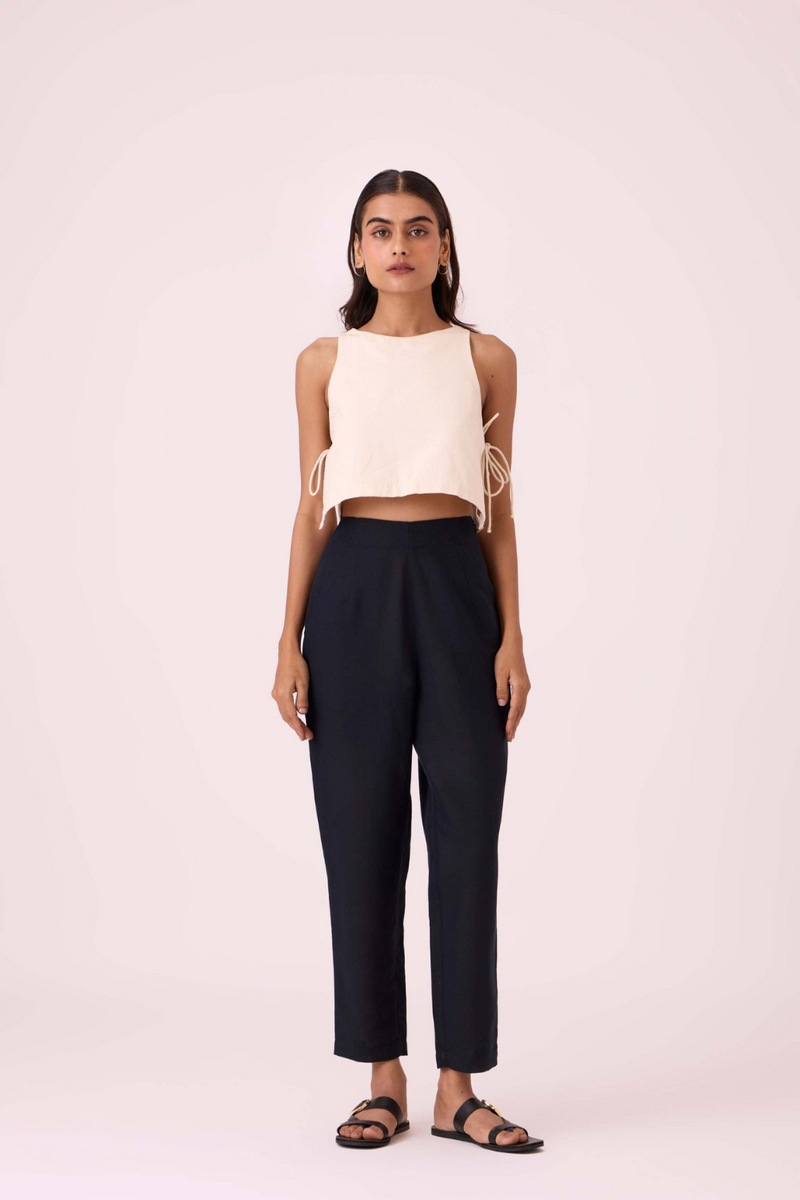 Andrei Black Pants cotton by The Summer House in white color for women Worldwide