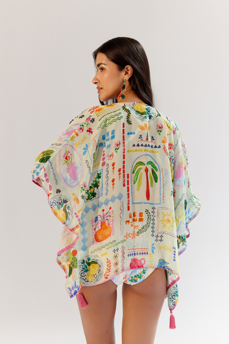 June Coverup (Short) - Postcard georgette by NOIB for women Worldwide