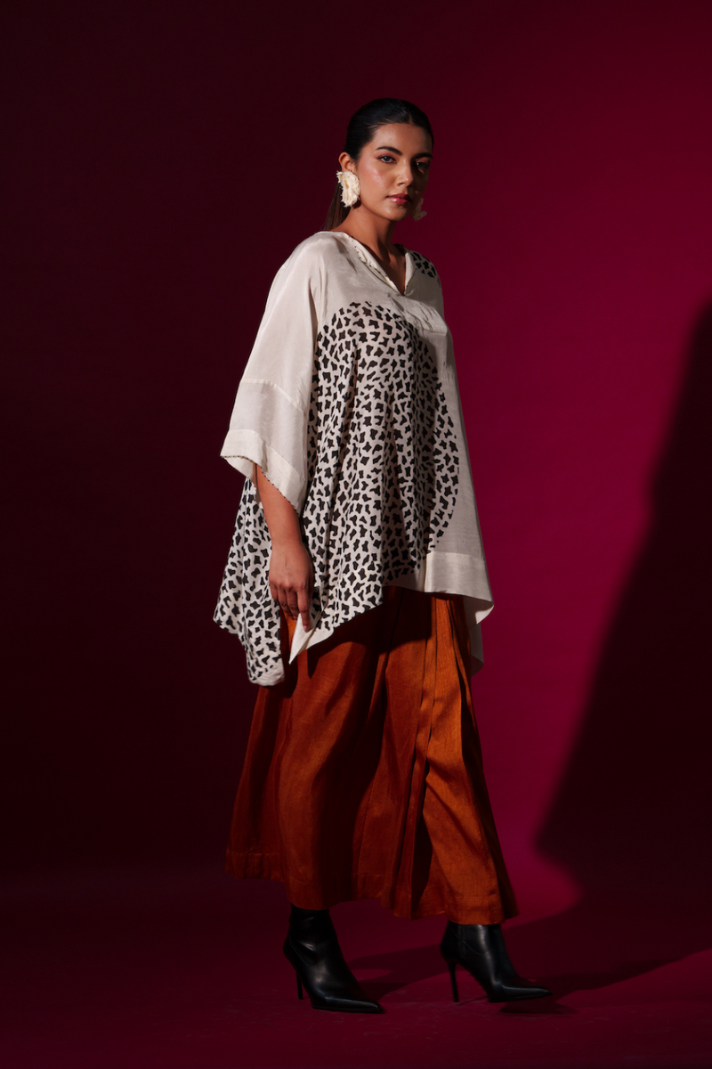 Beau Top-Natural + Black upada silk tops and shirts by Stoique in natural, black for women Worldwide