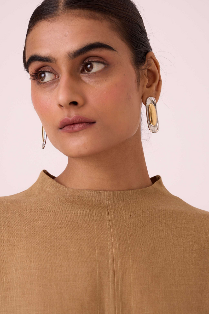 Salome Tan Linen Dress linen by The Summer House in olive color for women Worldwide