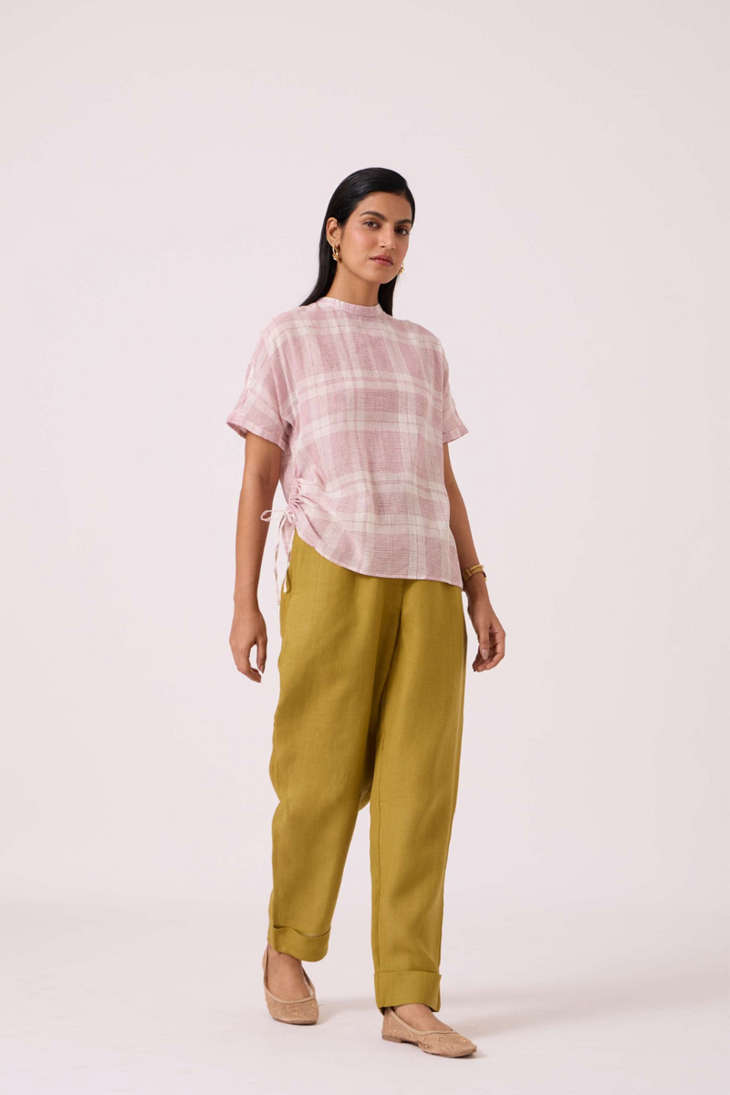 Ursula Checkered Handwoven Top cotton by The Summer House in red color for women Worldwide