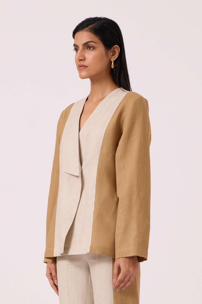 Dimtri Linen Panelled Jacket by The Summer House in beige color for women Worldwide
