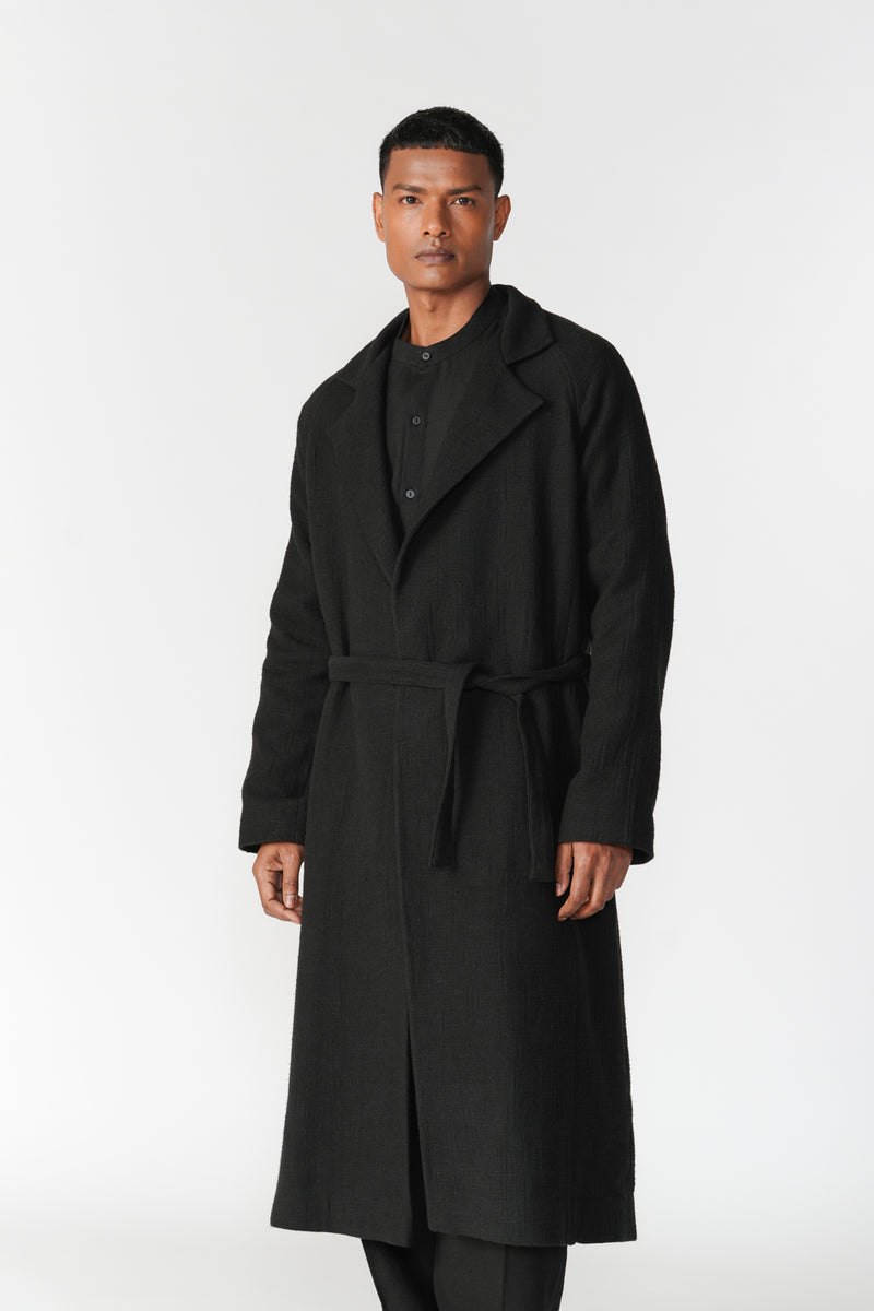Chenille Notch Lapel Long Overcoat jacket/overlay by Turn Black in black for men Worldwide