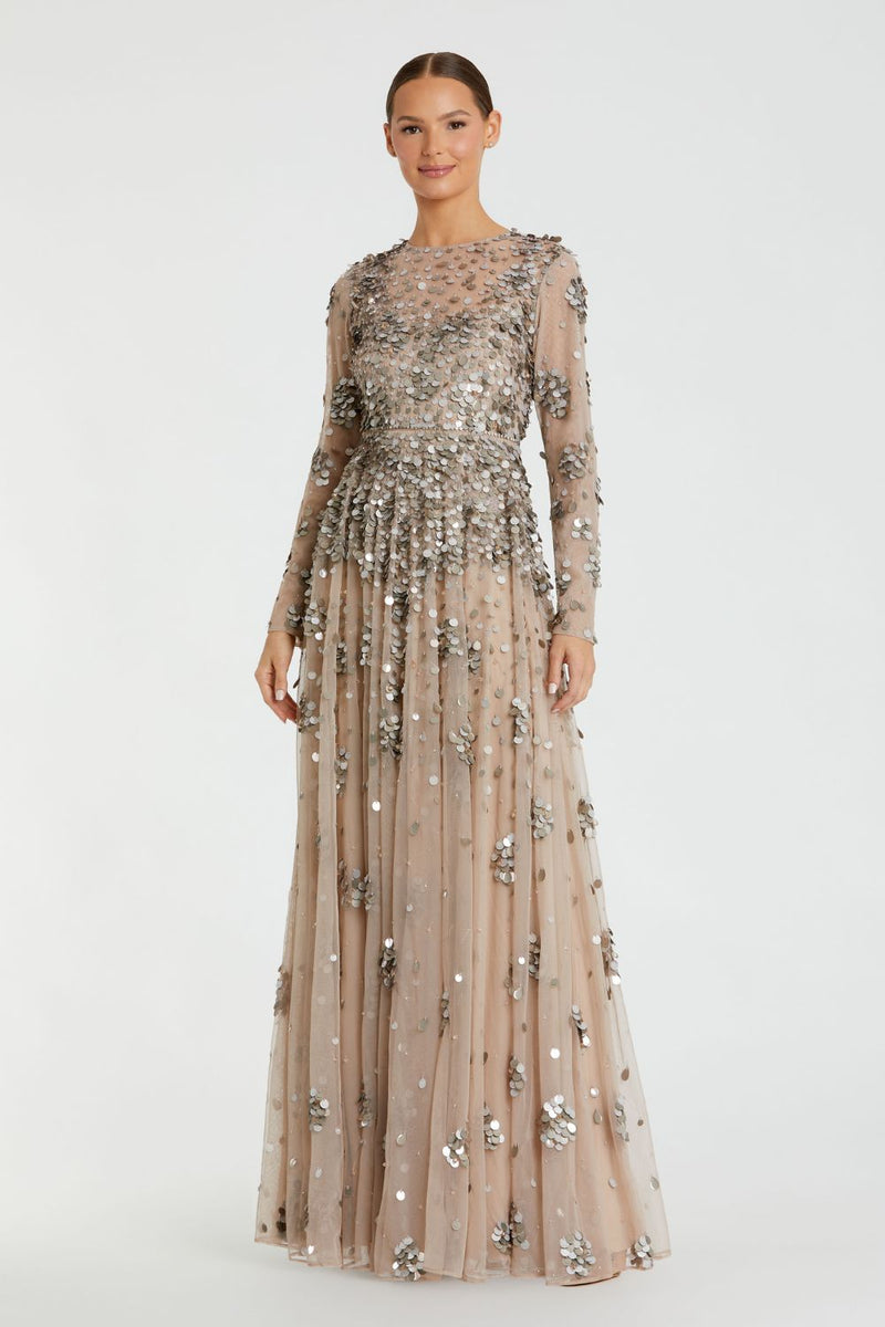 94189-Longlseeve Mesh Embellished A Line Gown by Mac Duggal for women Worldwide