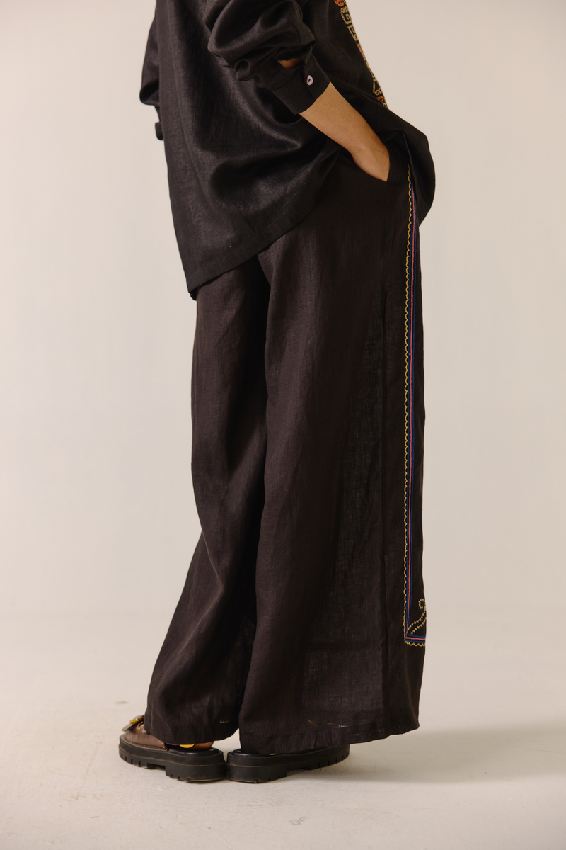 Lounge Pants - Black Cross Stitched Embroidery by CORD in black for women Worldwide