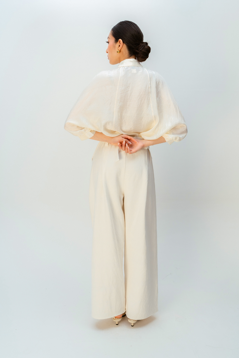 PETAL VALLEY TROUSER handwoven denim pant/trouser by Ode to Odd in off white for women Worldwide