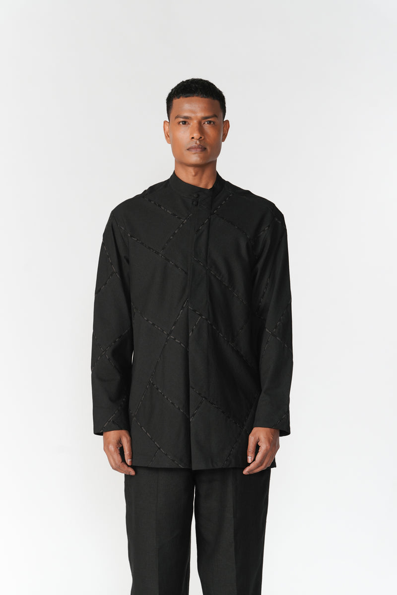 Patchwork Double Placket Shirt top/shirt by Turn Black in black for men Worldwide