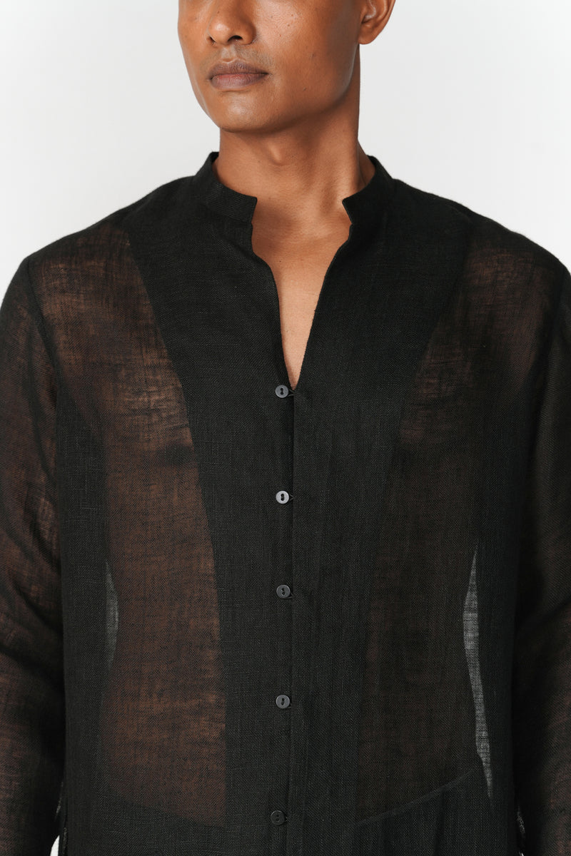 Relaxed Linen Gauze Shirt top/shirt by Turn Black in black for men Worldwide