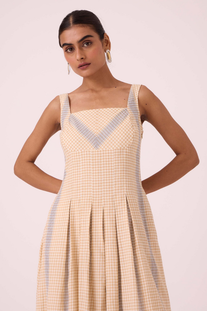 Bosie Beige Handwoven Dress cotton by The Summer House in pink color for women Worldwide