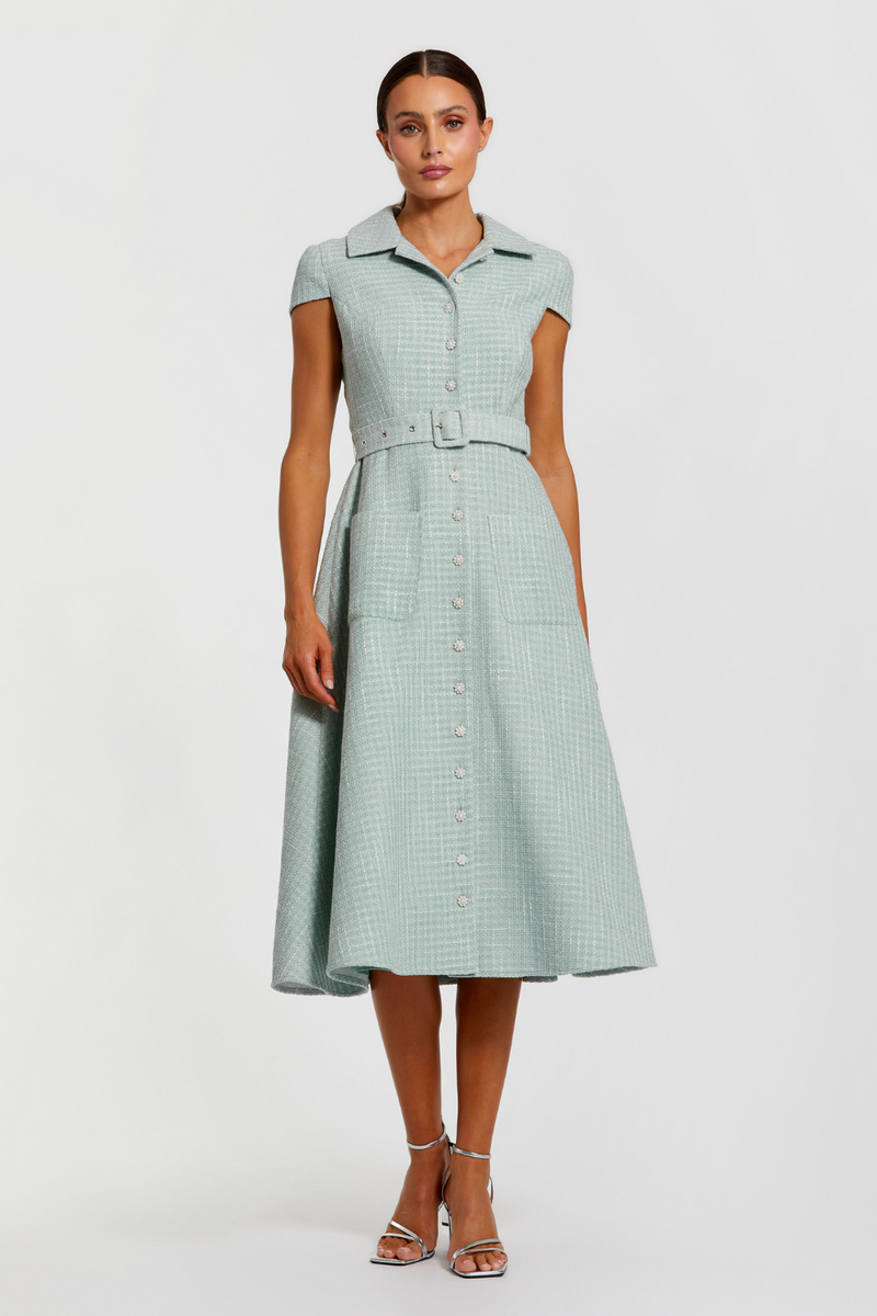 81199-Button Up Midi Dress-Seafoam by Mac Duggal for women Worldwide