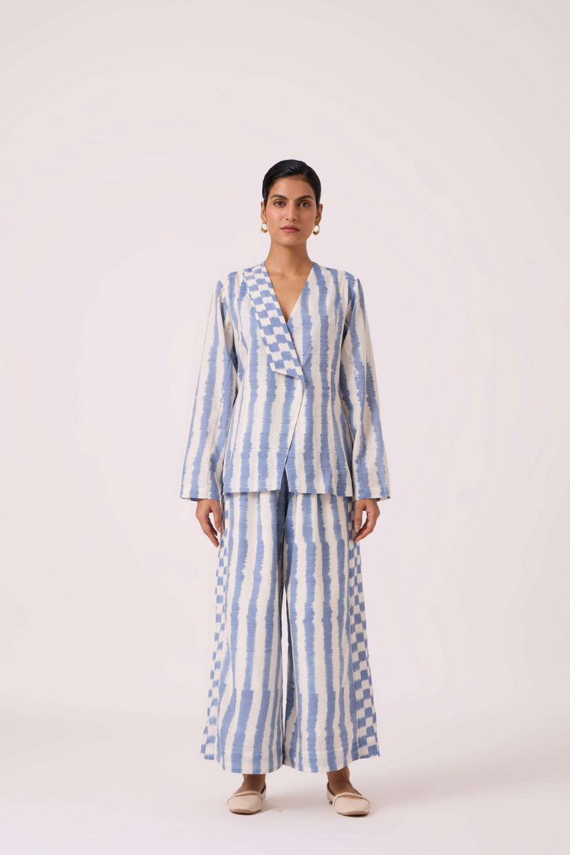 Ivan Blue Striped Ikat Pants cotton by The Summer House in blue color for women Worldwide