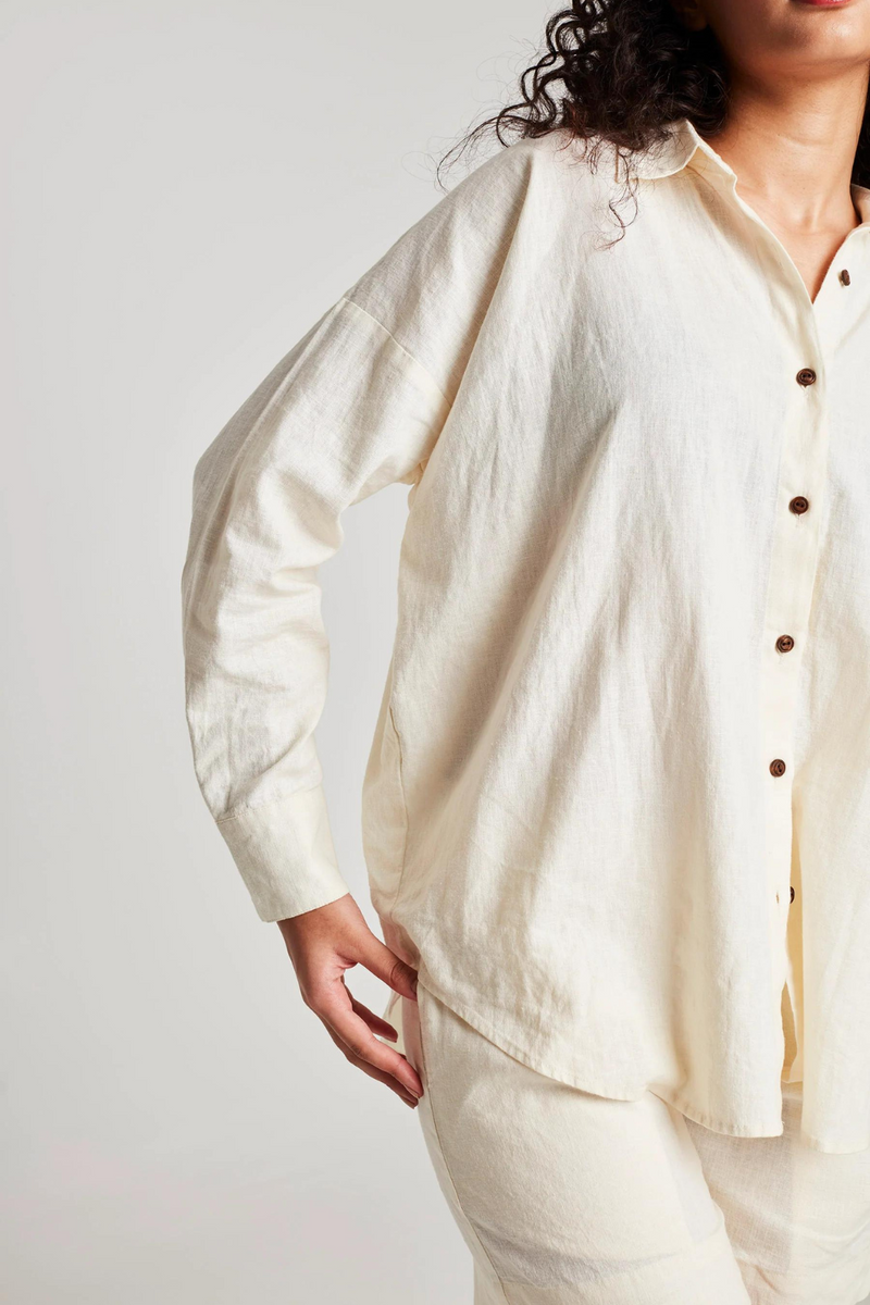 Vanilla Co-Linen Classic Shirt set cotton by Saphed in white color for women Worldwide