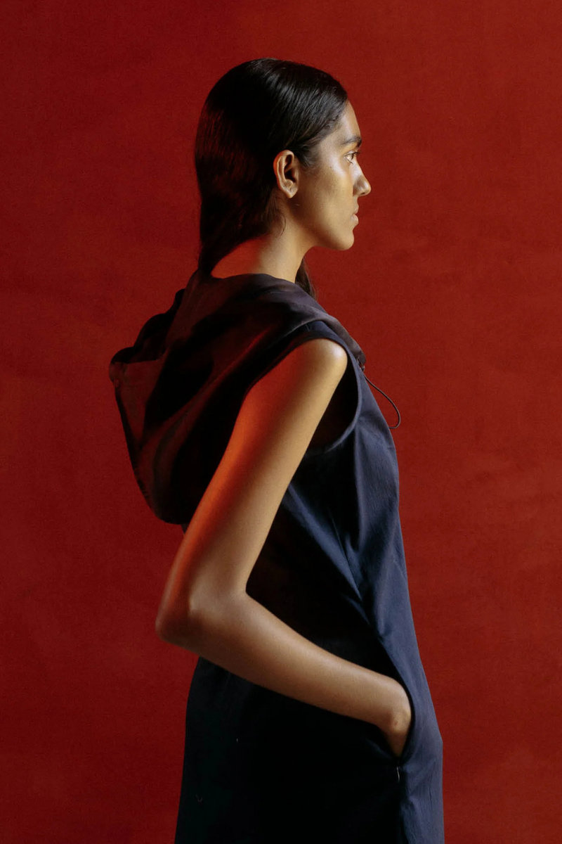EKAM HOOD DRESS organza by Ituvana in rust color for women Worldwide