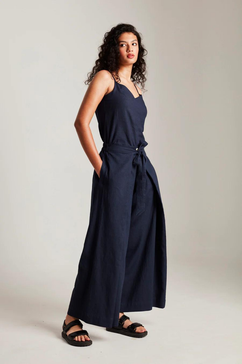 Navy Co-Linen Wrap Pants cotton by Saphed in navy color for women Worldwide