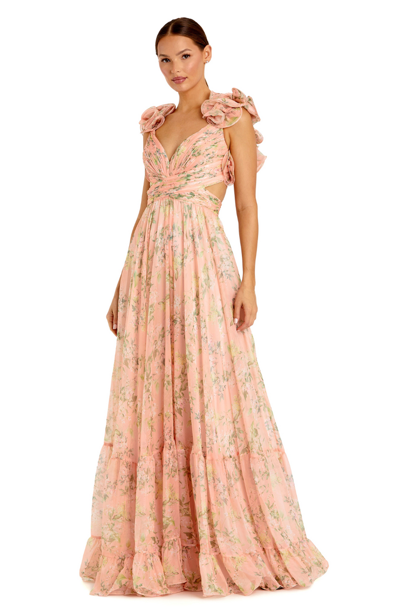 67803-Chiffon Gown-Pink Multi mul by Mac Duggal in pink color for women Worldwide