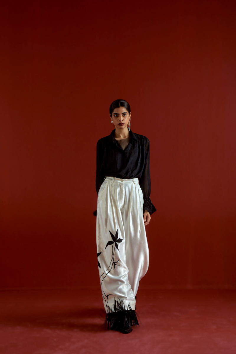 SMOCKING DETAIL SHIRT CO-ORD-BLACK organza by THREE in black color for women Worldwide