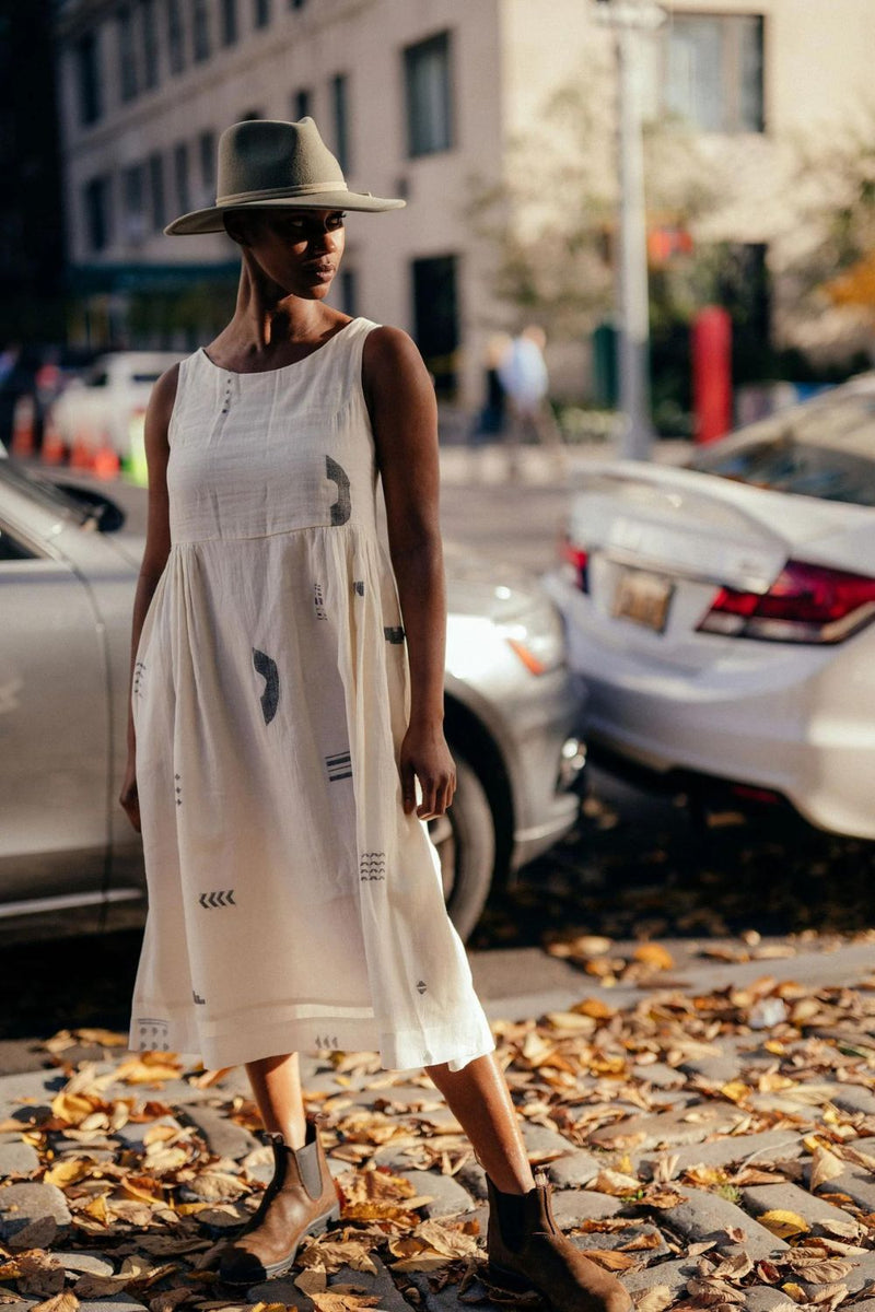 Ivory gathered midi dress