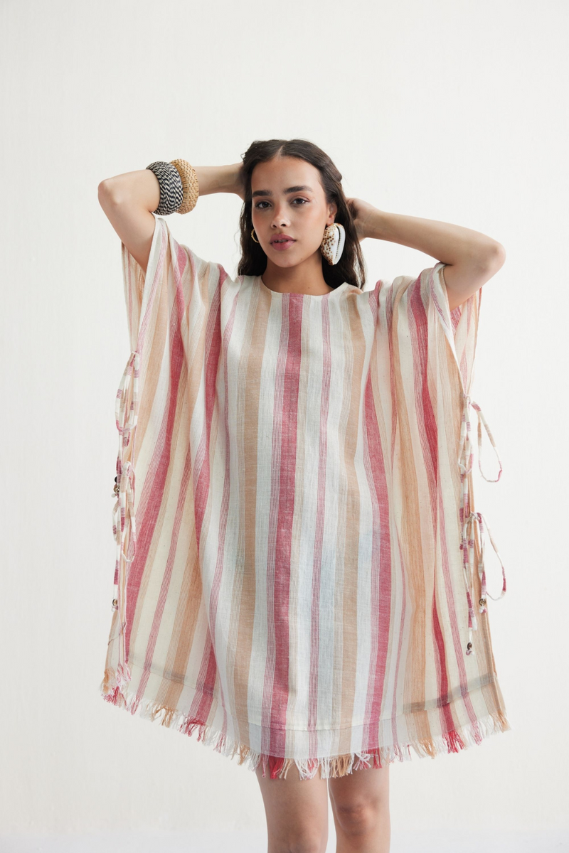 Saltwater Summer Handwoven Kala Cotton Kaftan Dress cotton by SUI in white color for women Worldwide