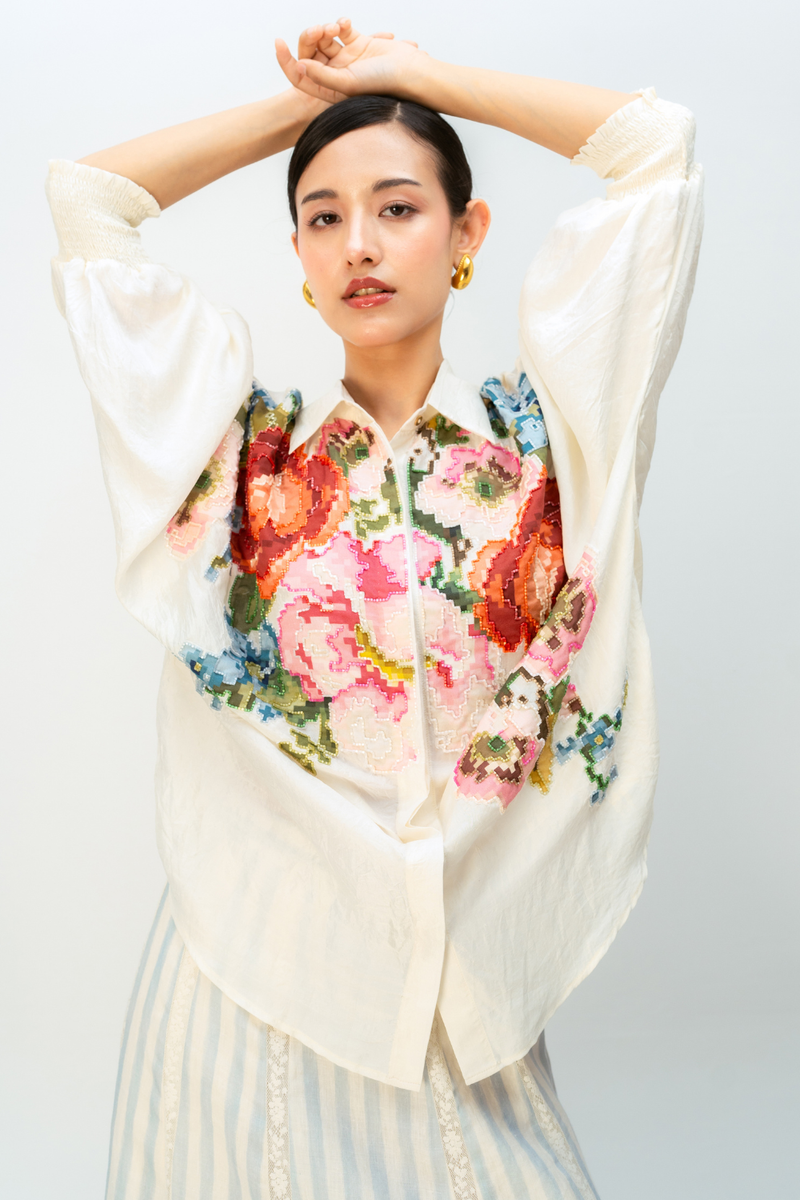 MEADOW ECHO SHIRT silk top/shirt by Ode to Odd in off white for women Worldwide