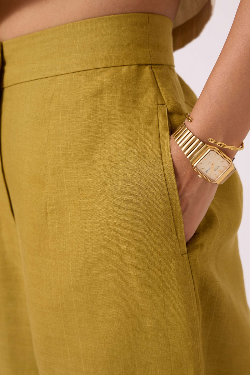 Pip Olive Linen Pants by The Summer House in olive color for women Worldwide