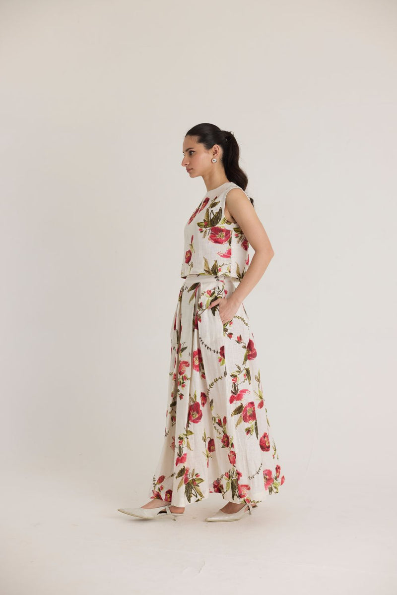 ROSITA LINEN TOP & SKIRT SET by Yam in white color for women Worldwide