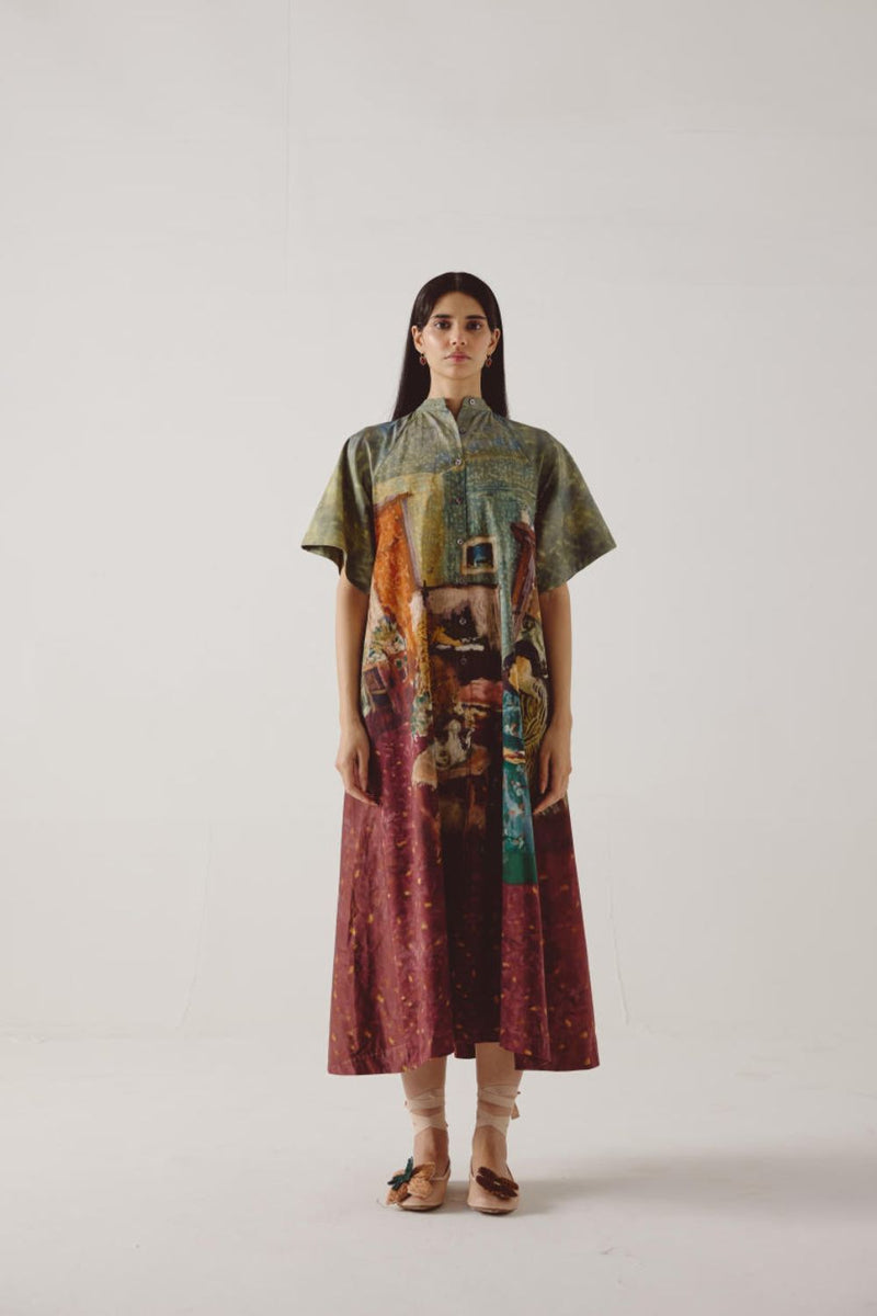 A-Line Long Dress-High Tea cotton by CORD in multi for women Worldwide