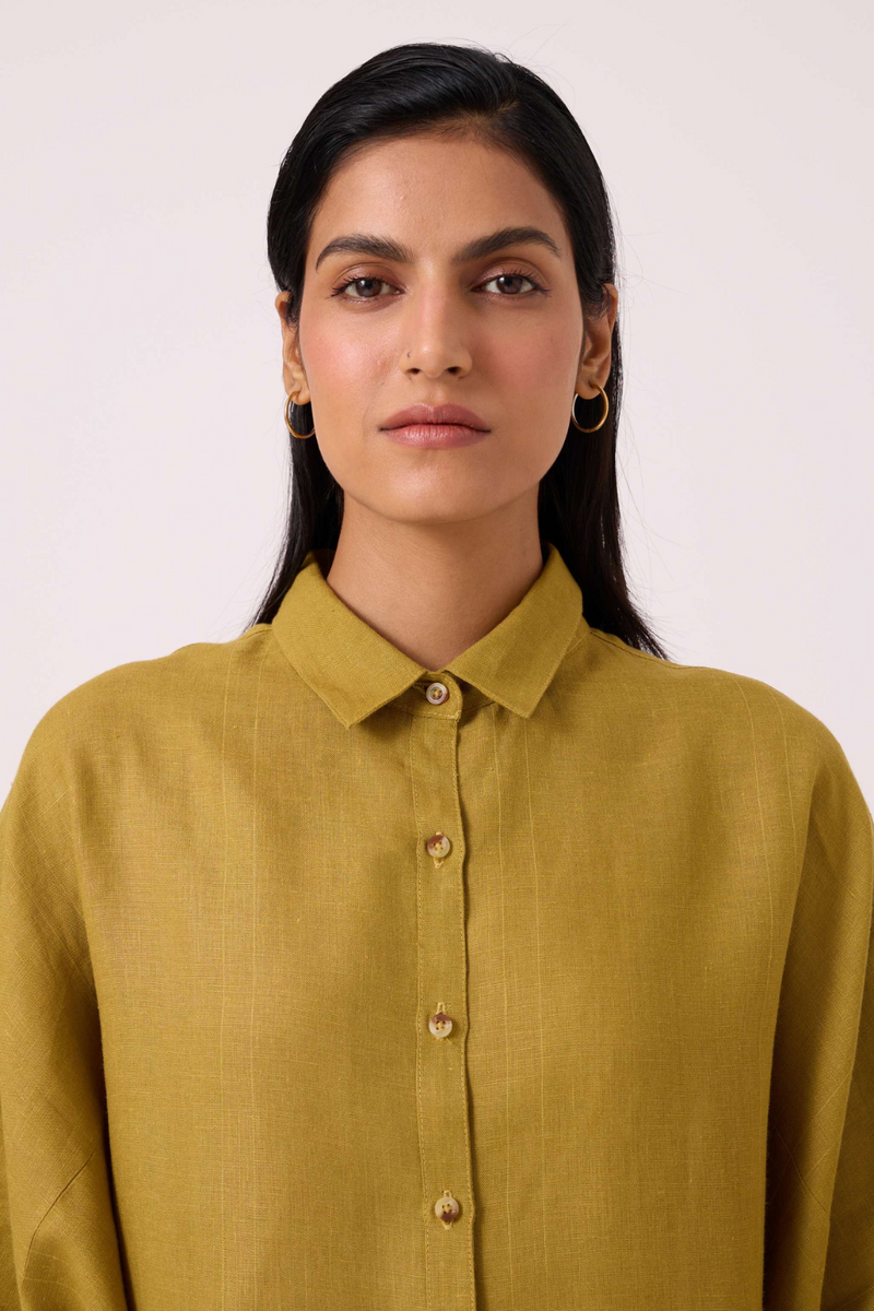 Perico Olive Linen Shirt by The Summer House in olive color for women Worldwide