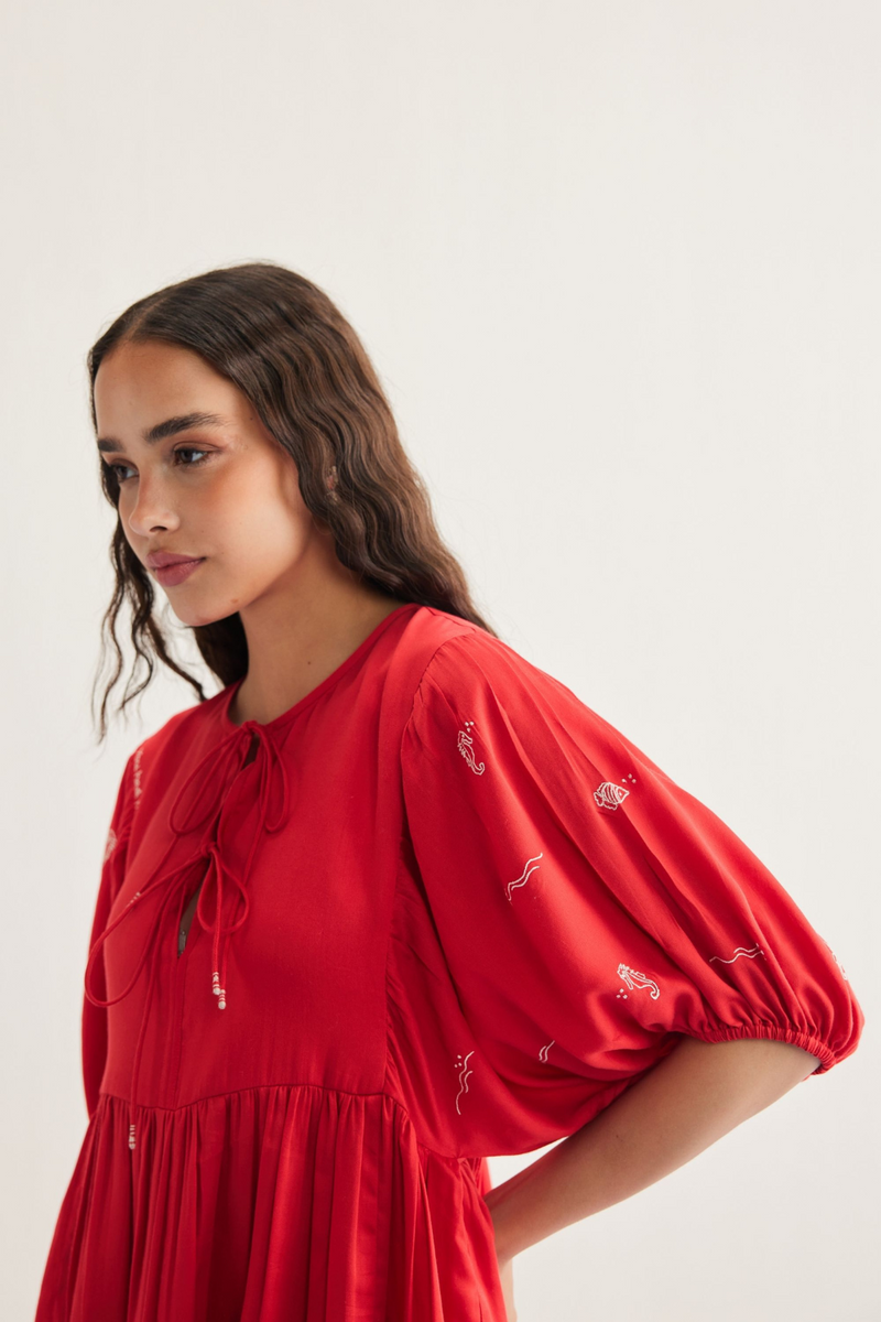 Ocean Wilds Tencel Dress by SUI in red color for women Worldwide