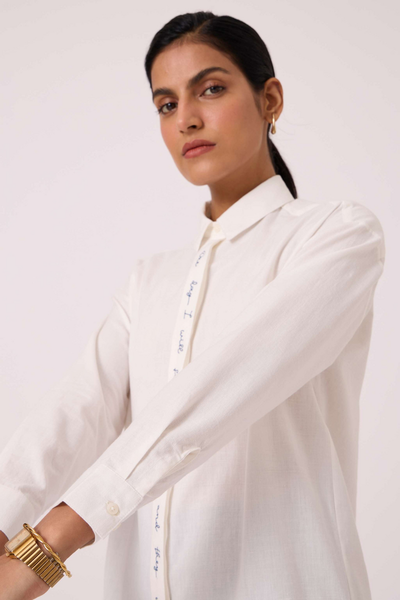 Kerouac Handwoven Embroidered Shirt cotton by The Summer House in white color for women Worldwide