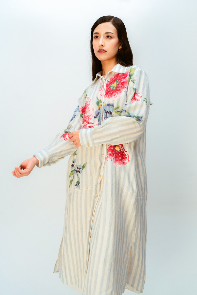 CLOUDED RIBBON DRESS linen dress by Ode to Odd in blue for women Worldwide