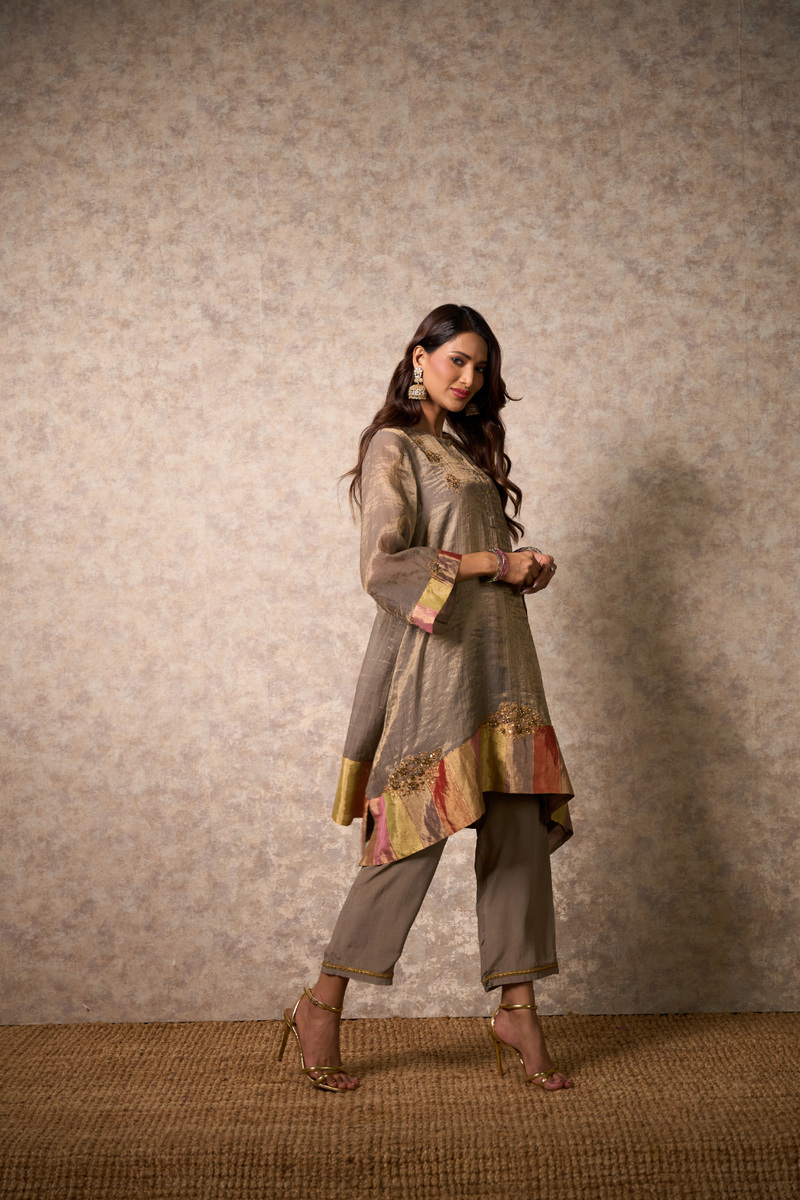 Zing Kurta Set - Grey tissue by Priti Prashant in grey color for women Worldwide