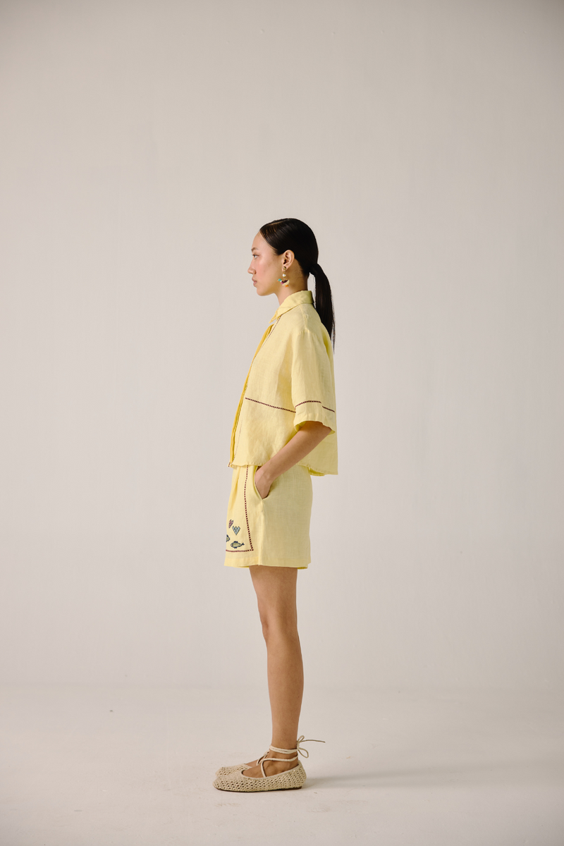 Leo Set - Butter Yellow Fish Embroidery by CORD in yellow for women Worldwide