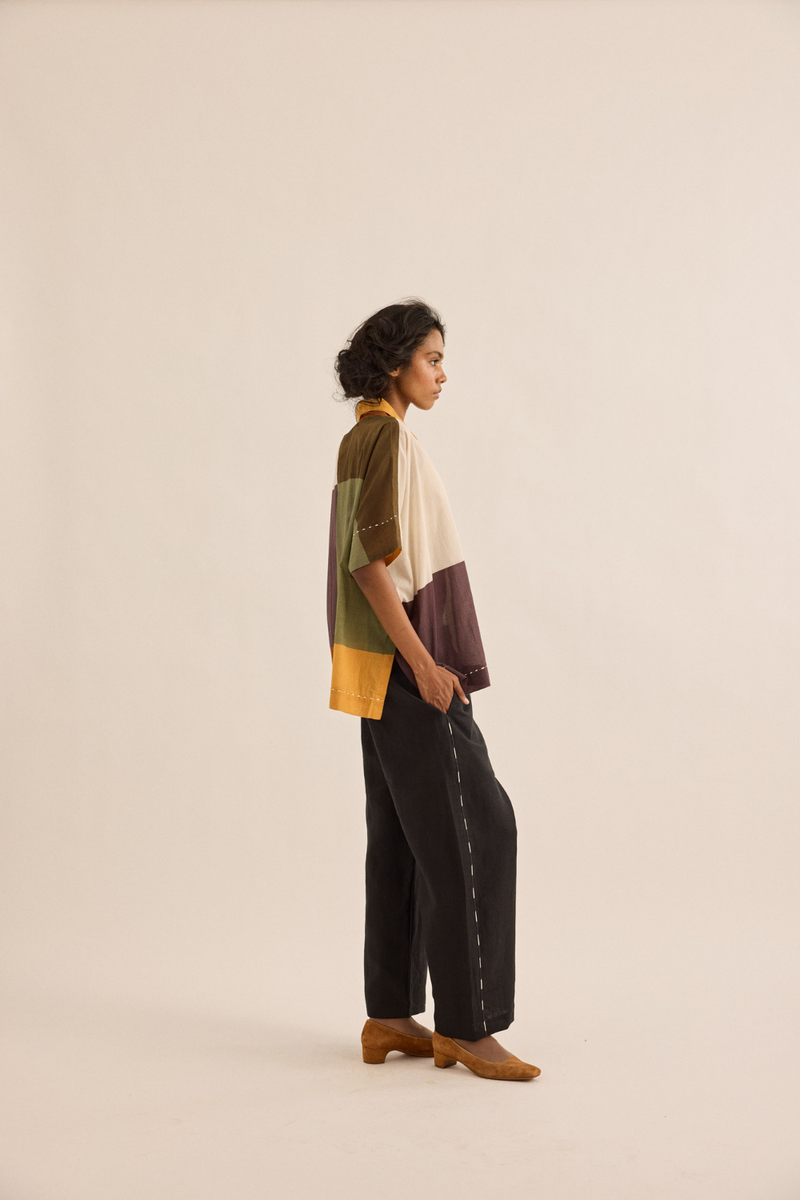 Kohl Pants linen pant/trouser by Khara Kapas in black for women Worldwide