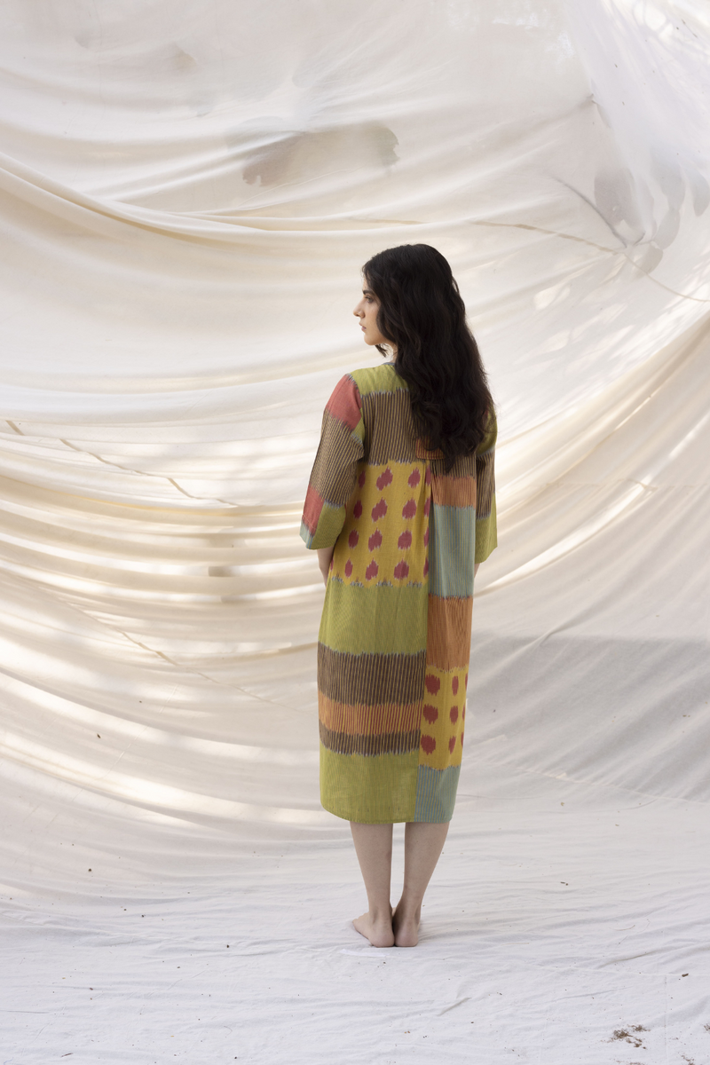 SUR A-LINE DRESS 100% cotton by Translate - Handwoven Ikat in multi color for women Worldwide