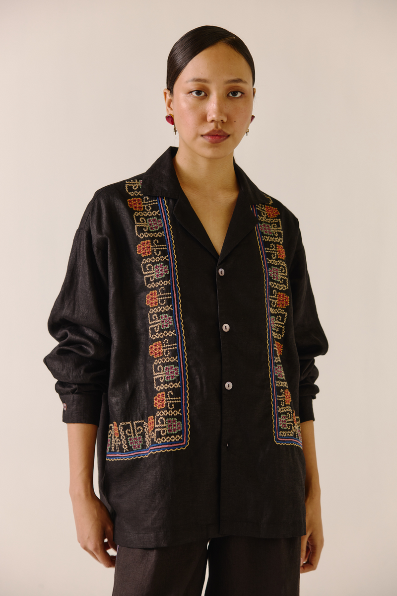 Unisex Shirt (full sleeve) - Black (cross-stitched embroidery) by CORD in black for women Worldwide