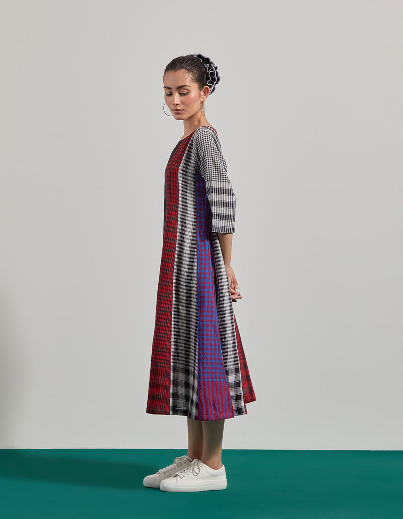 Ruella 16 Panelled Dress gamcha dress by 145 East in black ,maroon for women Worldwide
