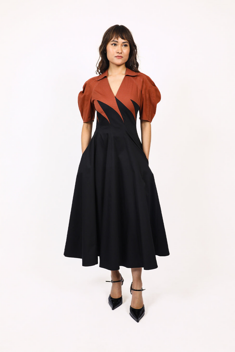 Yacht Dress-Black & Brown 100% cotton by Leh Studios in multi color for women Worldwide