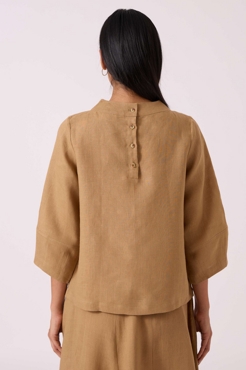 Bertie Tan Linen Top by The Summer House for women Worldwide