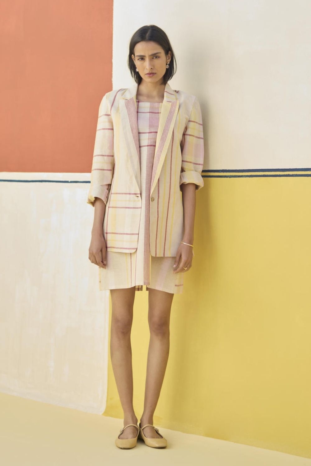 Nora Check Shift Dress With Blazer
 - Sand