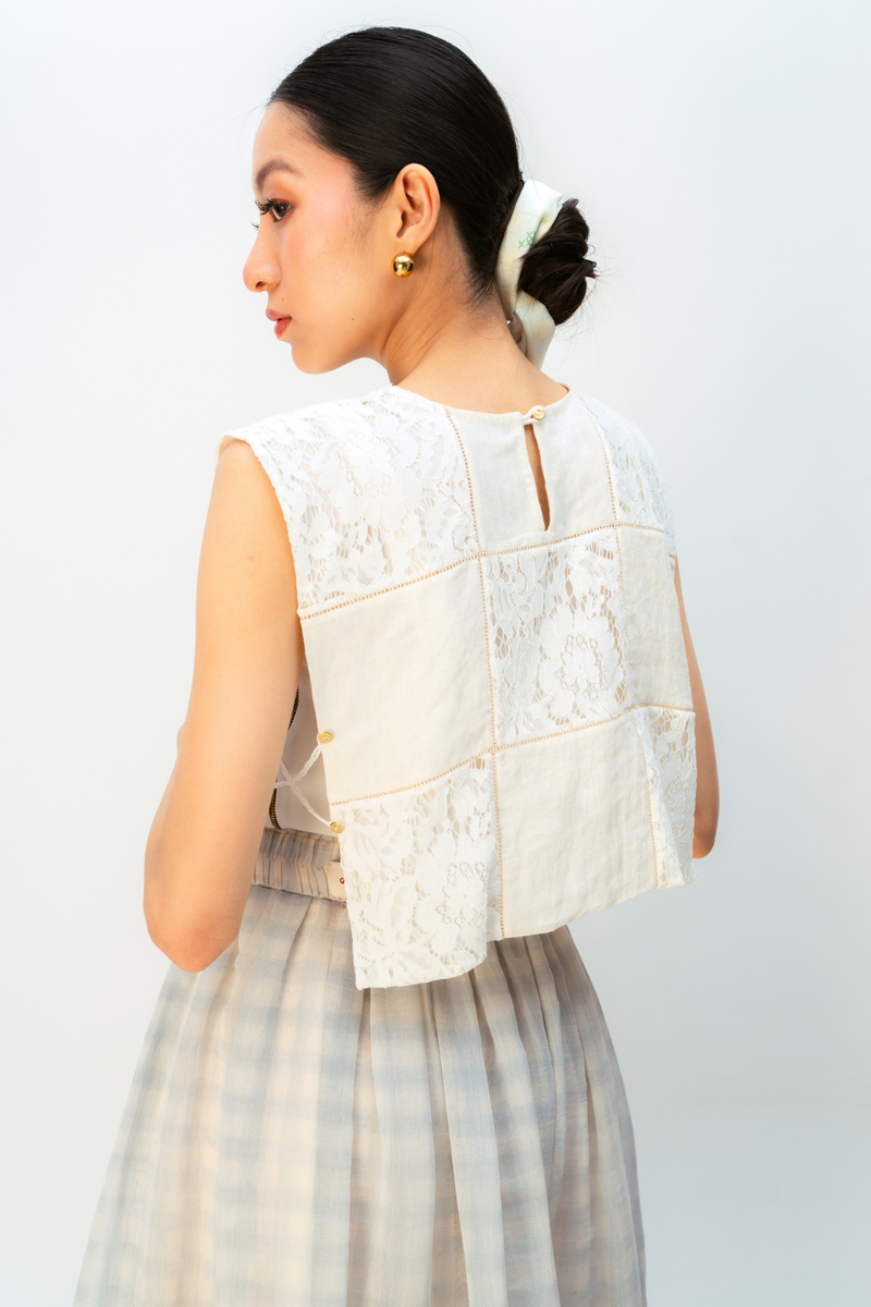 LEMON WISHPER BIB linen jacket/overlay by Ode to Odd in white for women Worldwide