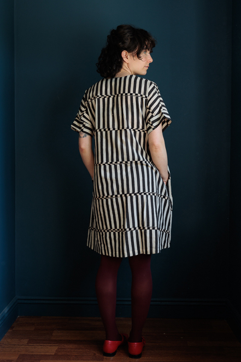 Timeless Stripe Dress-Black handwoven cotton dress by World of Crow in multicolor for women Worldwide