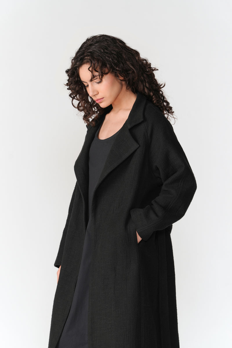 Chenille Long Overcoat jacket/overlay by Turn Black in black for women Worldwide