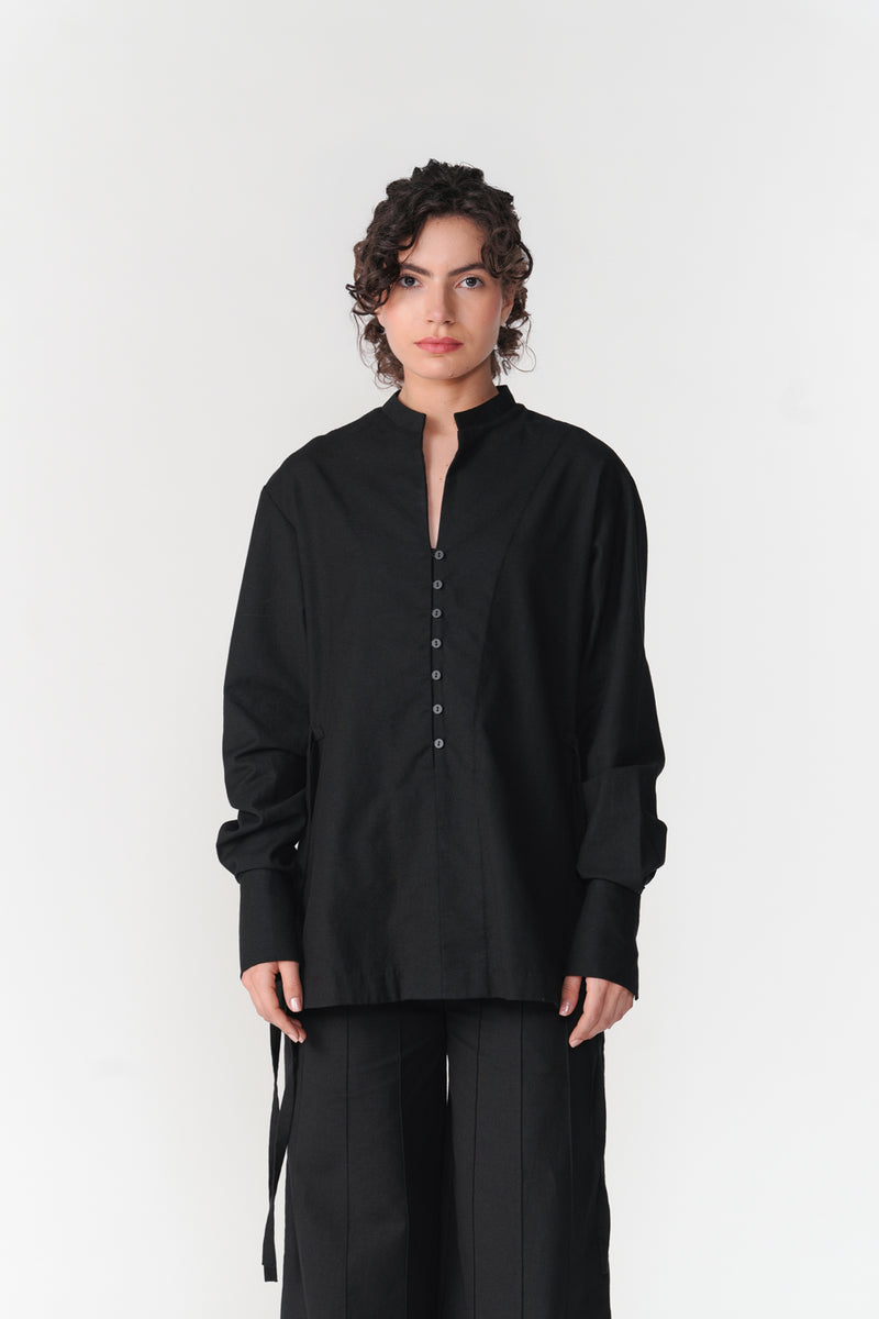 Cotton Tie-Up Top top/shirt by Turn Black in black for women Worldwide