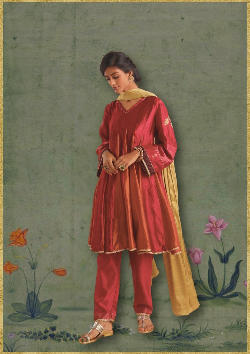 Gulal Kurta Set- (MYO-2465- Apsara) by Myoho in red color for women Worldwide